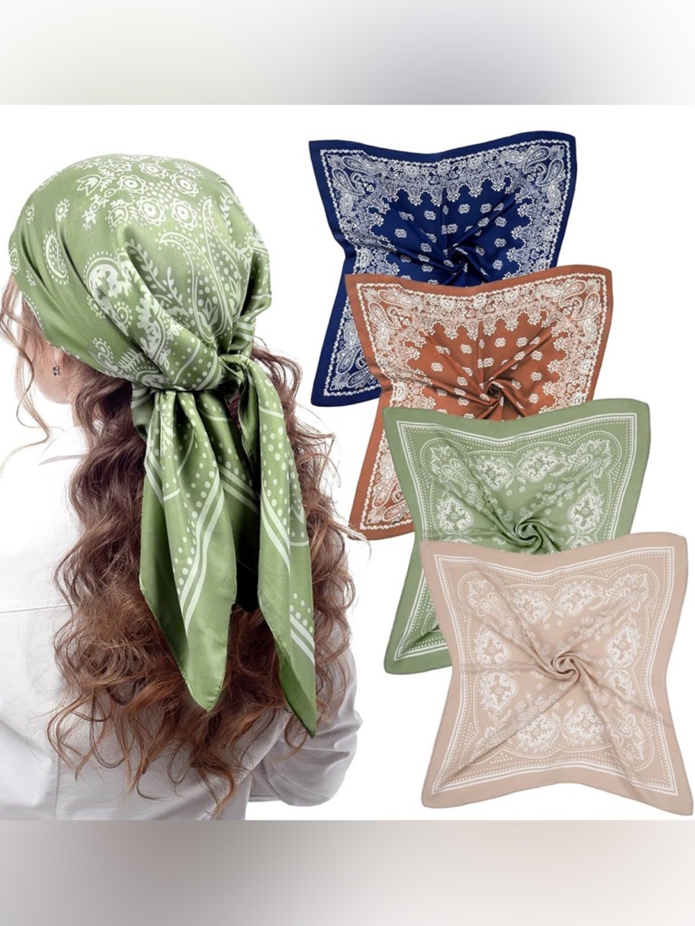 Silky 27” Square Bandana Satin Head Scarf New